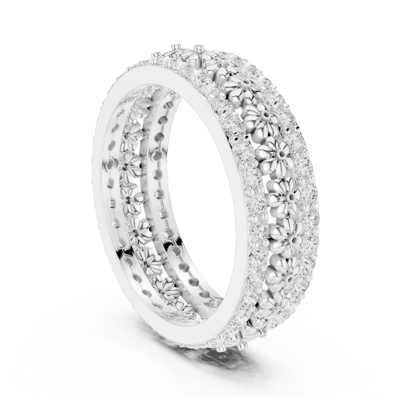 White Gold Radiant Floral Cascade Eternity Band Left View