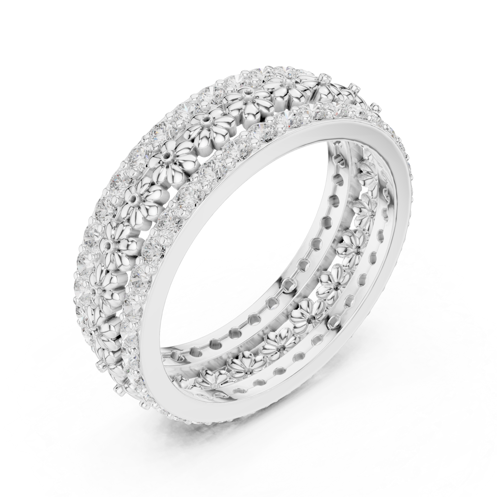  White Gold Radiant Floral Cascade Eternity Band Right View