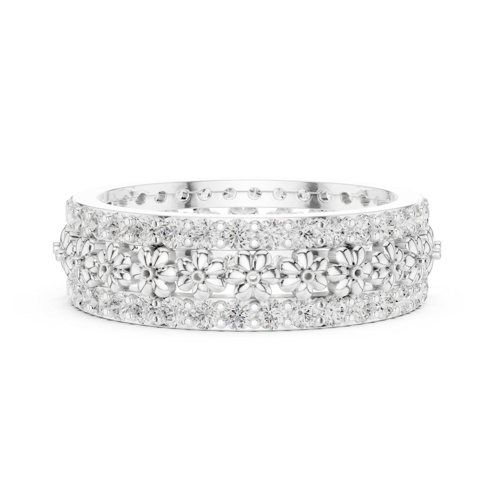  White Gold Radiant Floral Cascade Eternity Band Side View