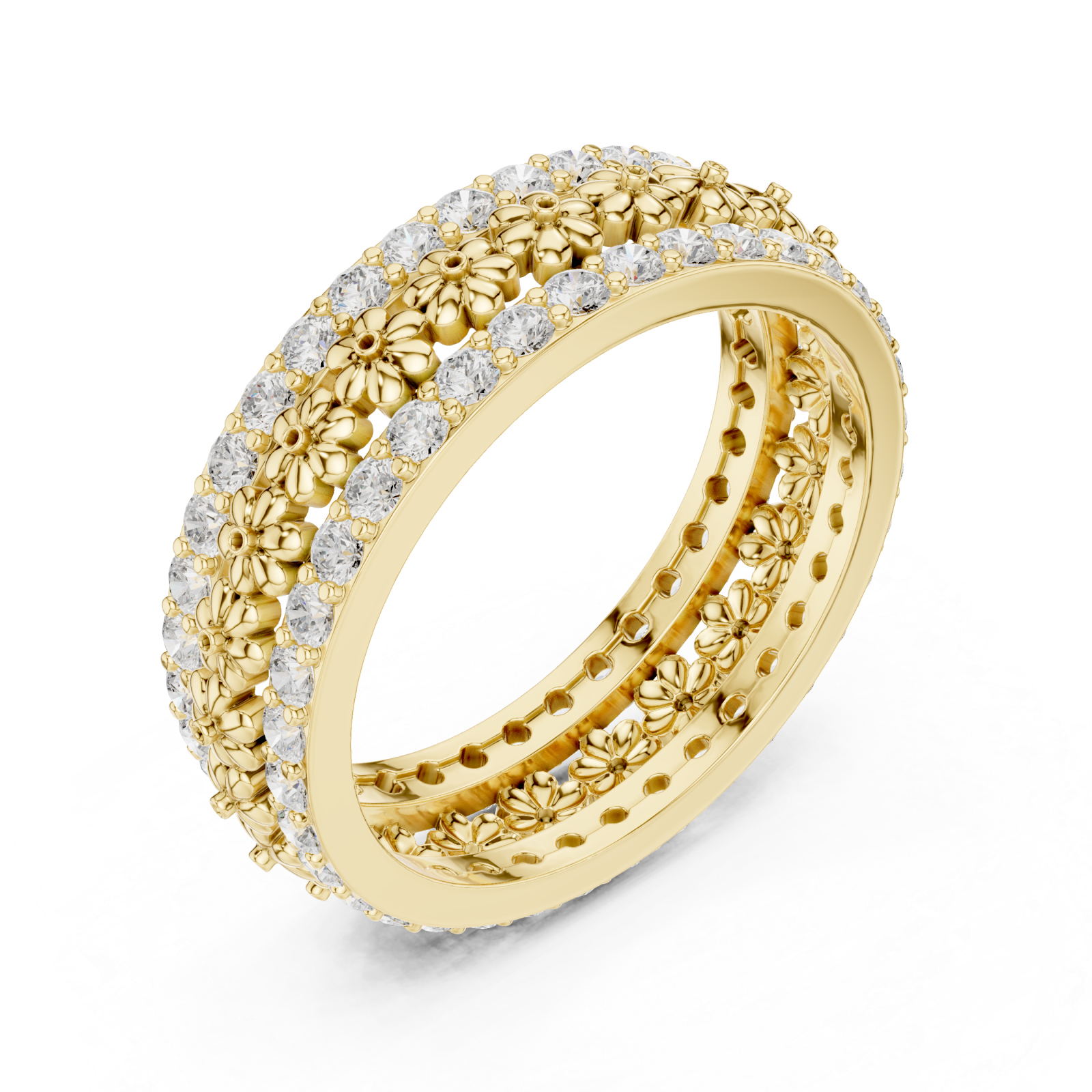 Gold Radiant Floral Cascade Eternity Band Right View