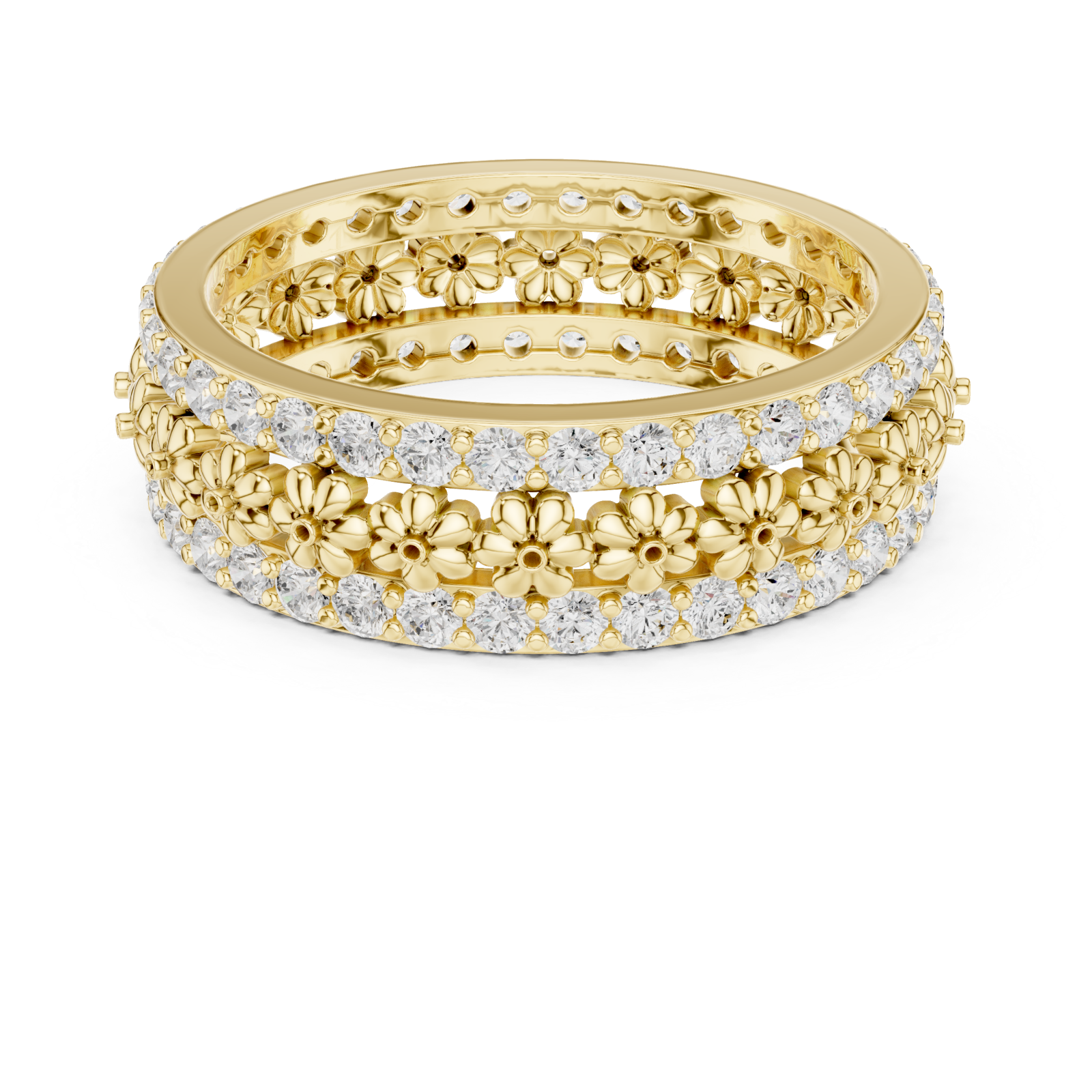  Gold Radiant Floral Cascade Eternity Band Front View