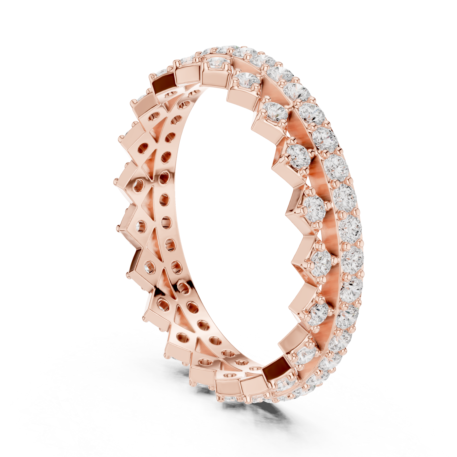  Rose Gold Prism Edge Sparkle Eternity Band Ring Left View