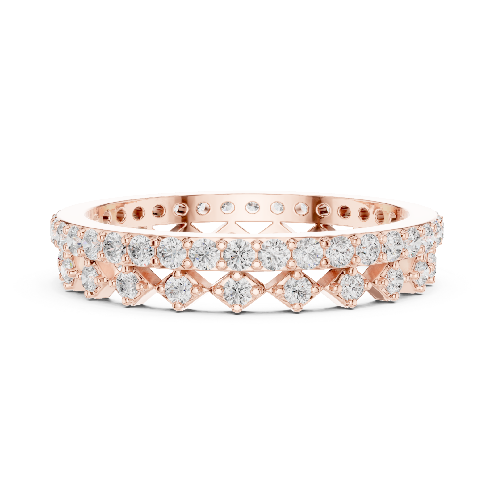  Rose Gold Prism Edge Sparkle Eternity Band Ring Side View