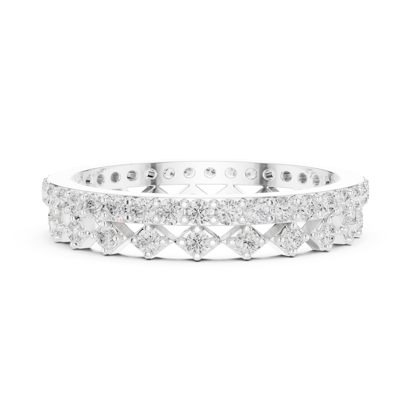  White Gold Prism Edge Sparkle Eternity Band Ring Side View