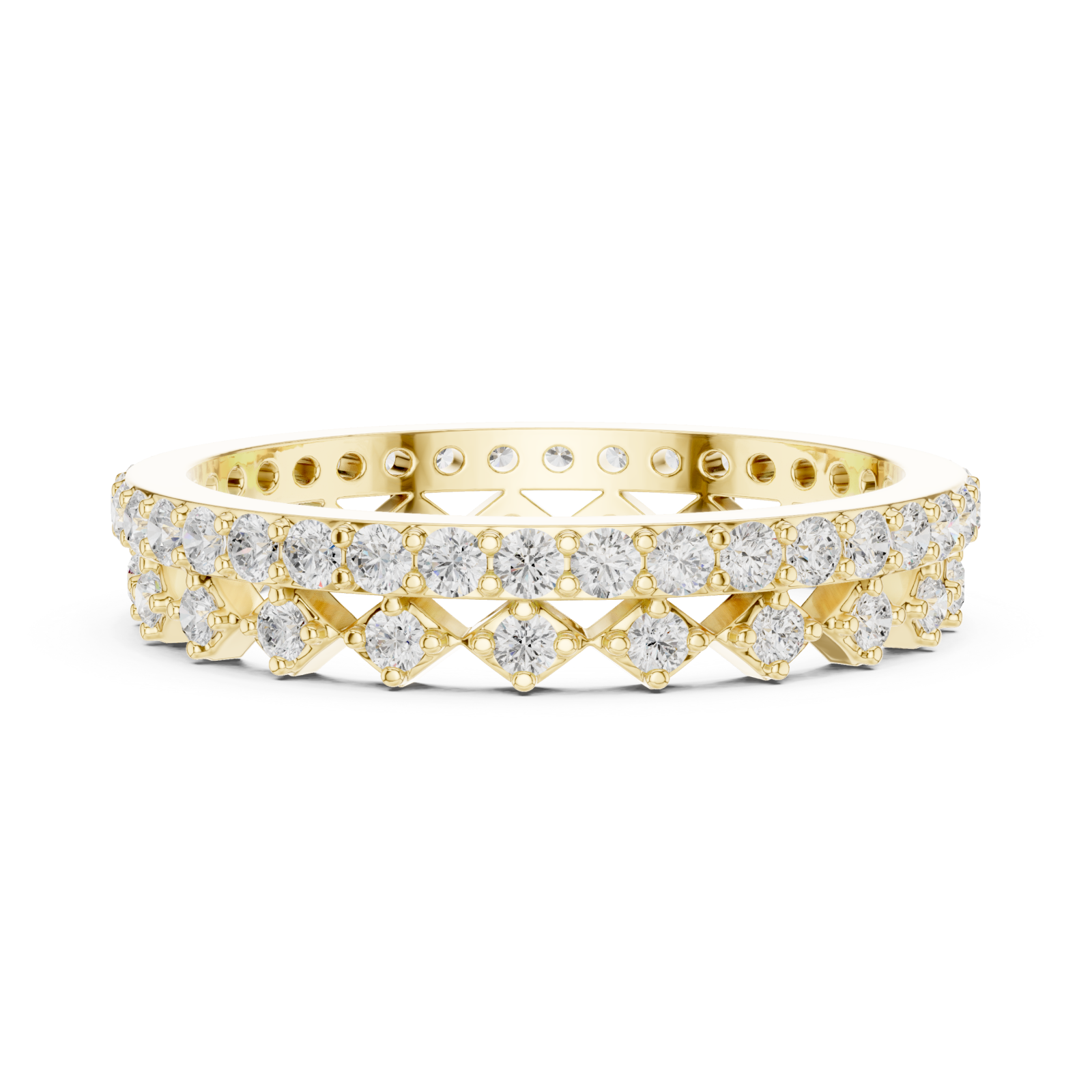  Gold Prism Edge Sparkle Eternity Band Ring Side View