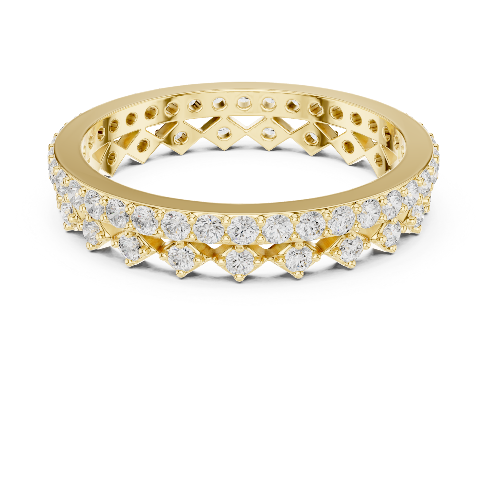  Gold Prism Edge Sparkle Eternity Band Ring Front View