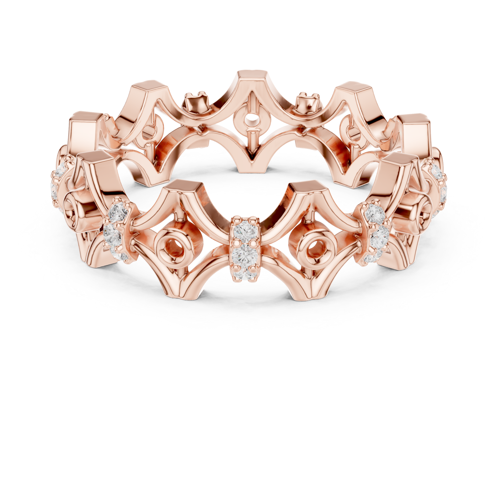  Rose Gold Gothic Bloom Eternity Band Front View