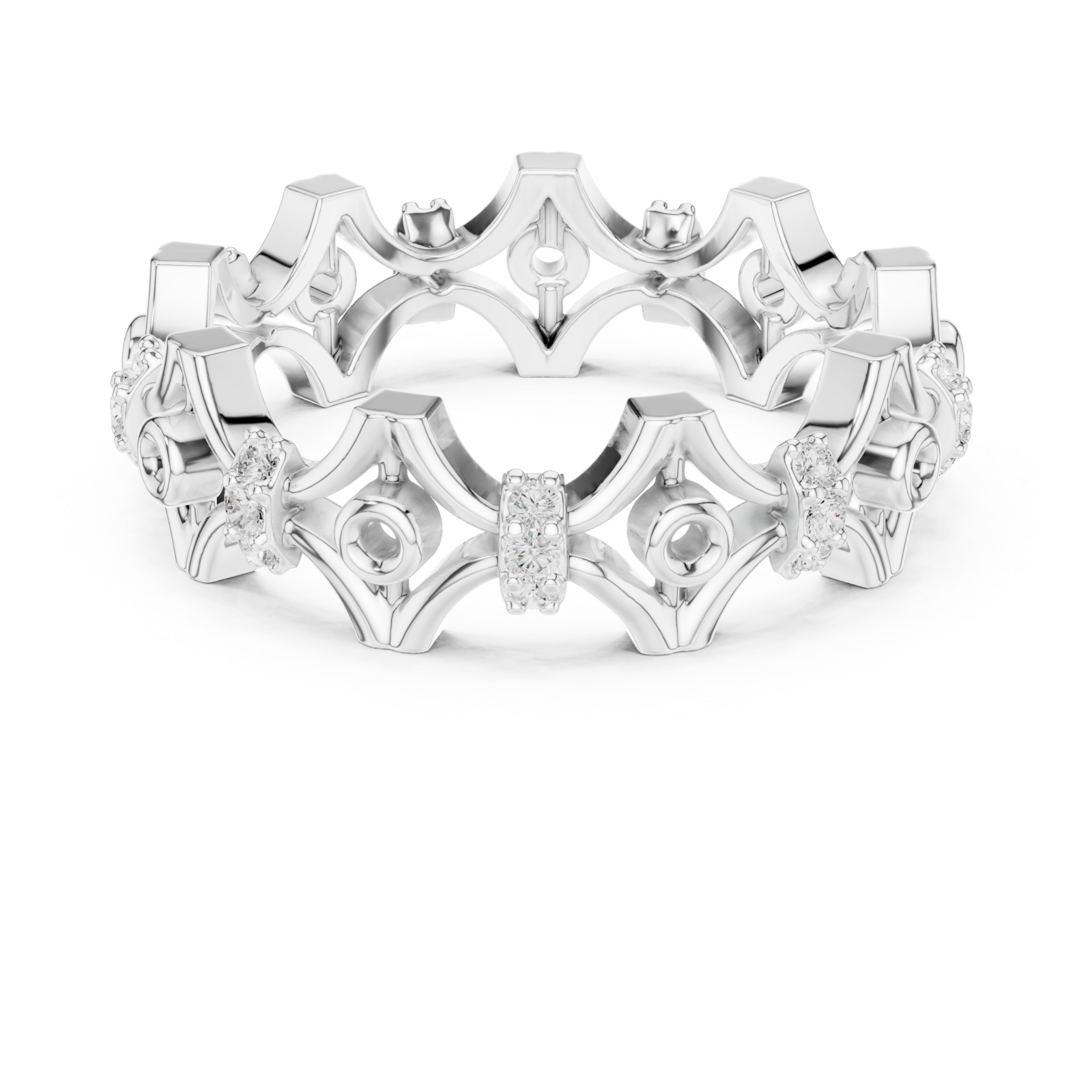  White Gold Gothic Bloom Eternity Band Front View