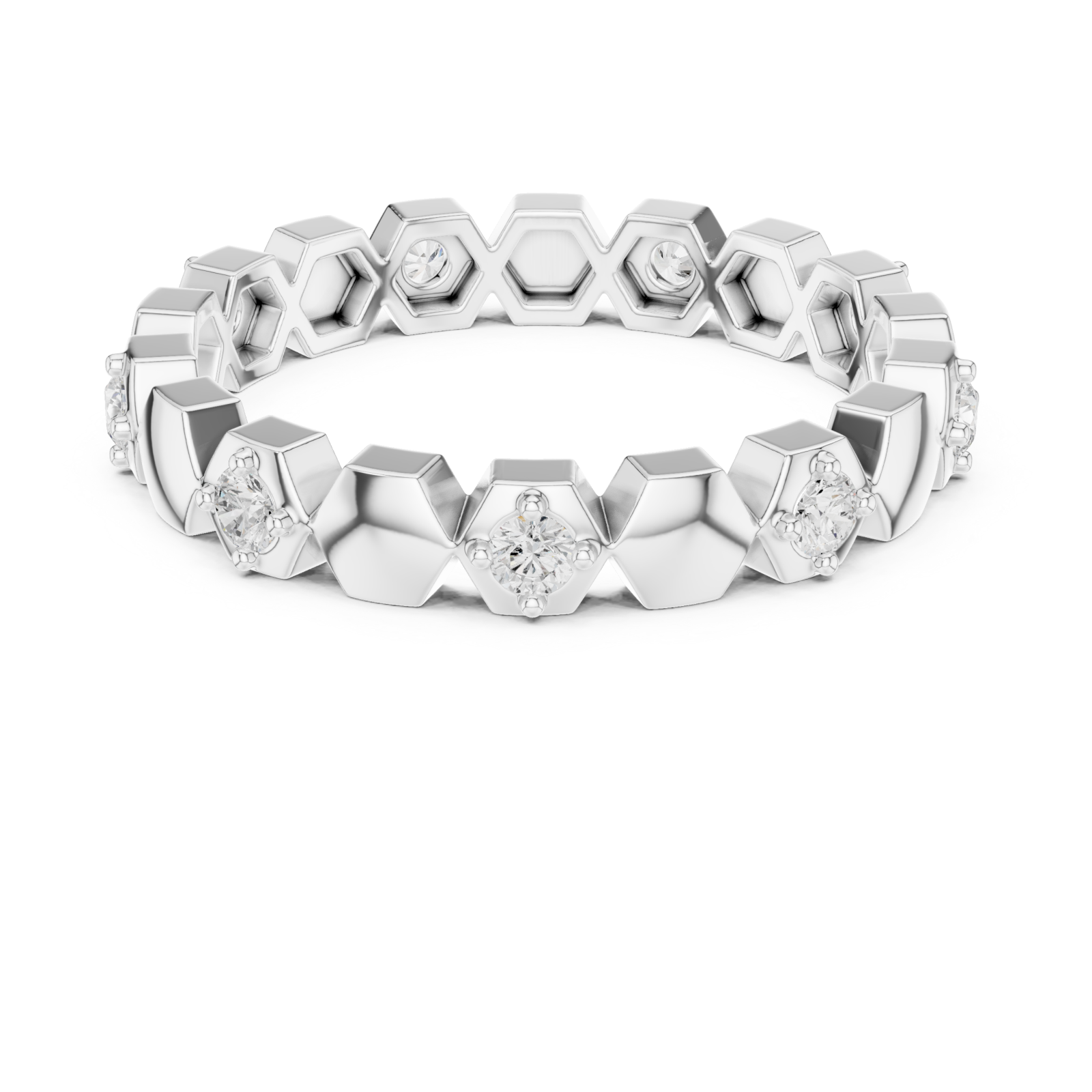  White Gold Radiant Honey Harmony Stacking Ring Front View