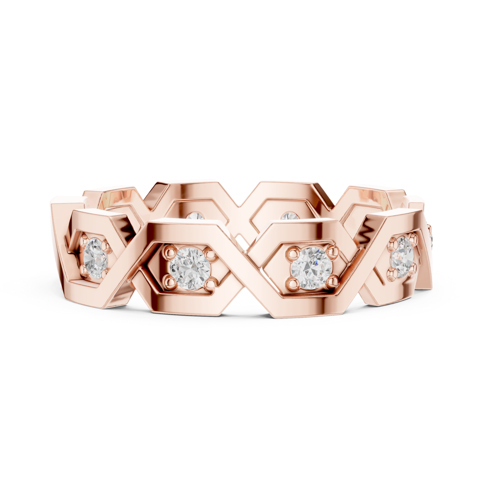  Rose Gold Starlit Honeycomb Embrace Eternity Ring Side View