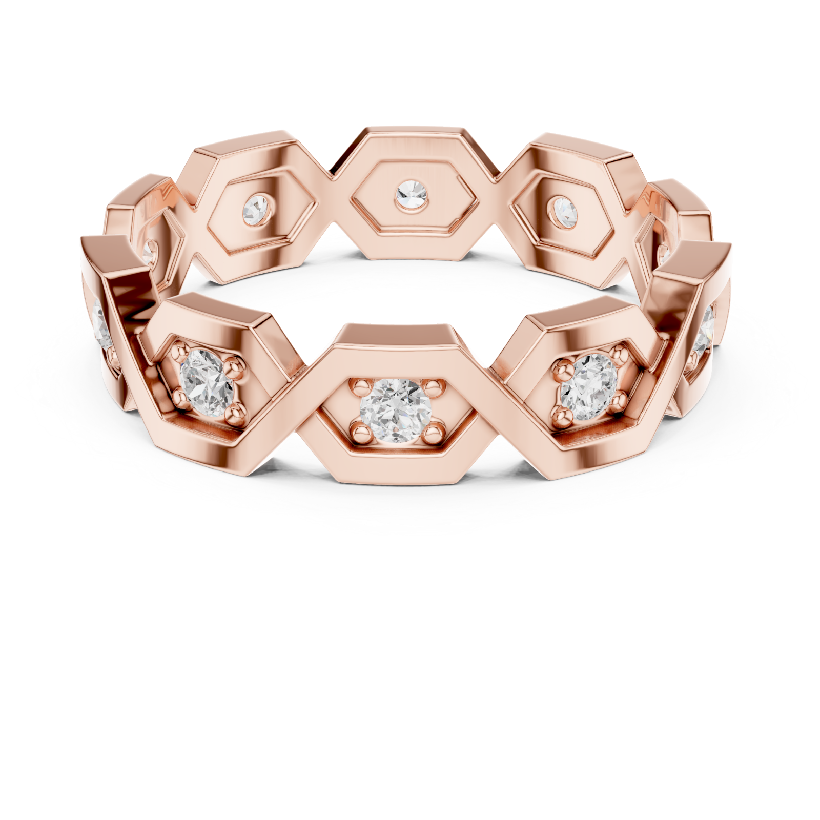  Rose Gold Starlit Honeycomb Embrace Eternity Ring Front View