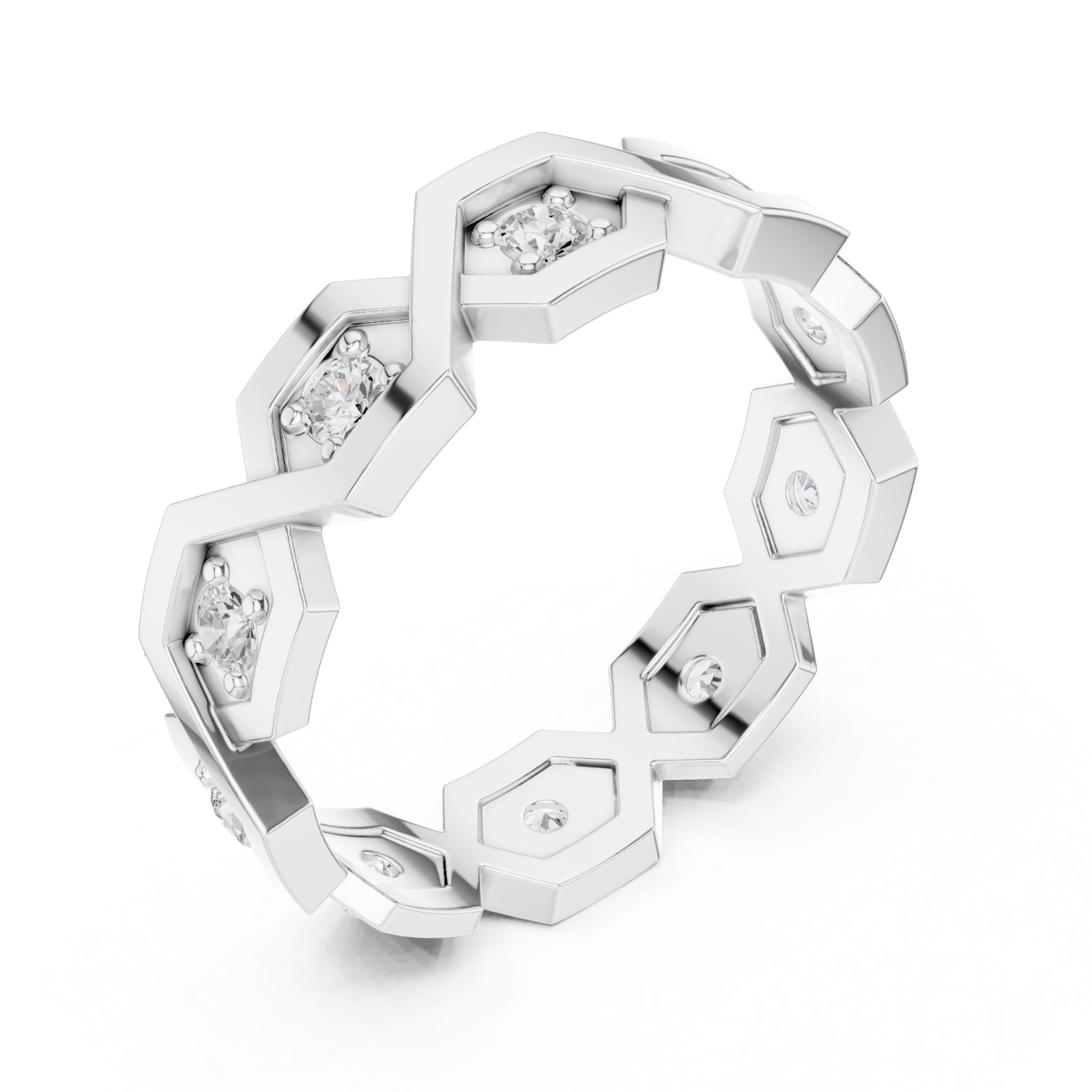  White Gold Starlit Honeycomb Embrace Eternity Ring Right View