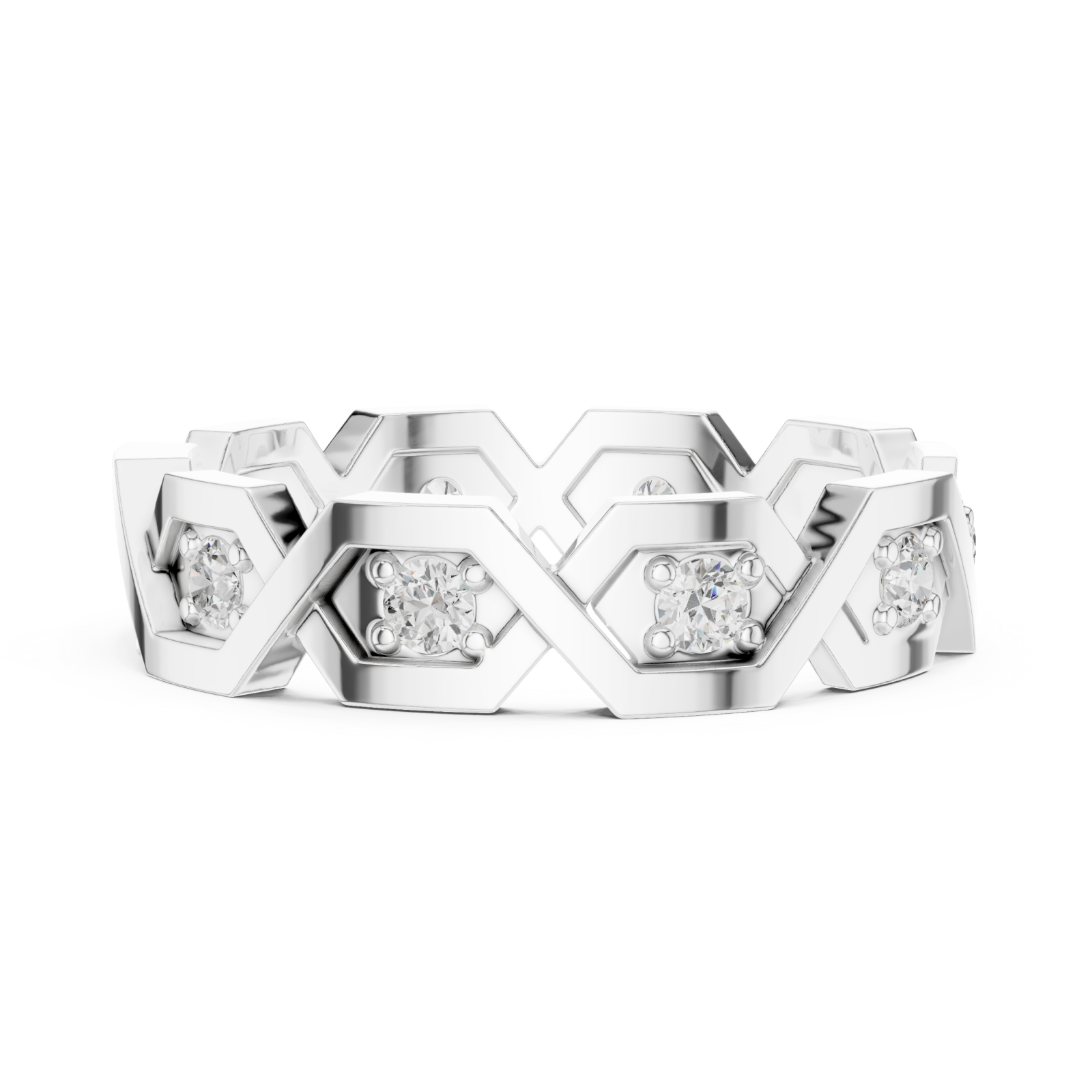  White Gold Starlit Honeycomb Embrace Eternity Ring Side View