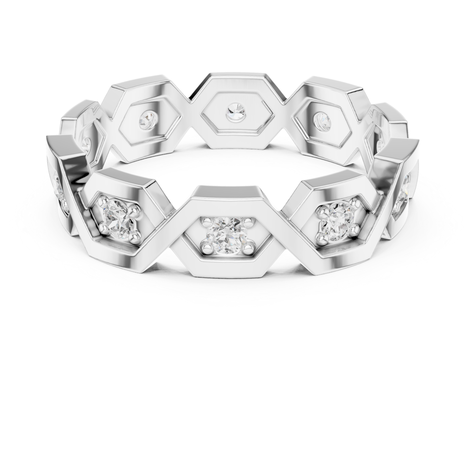  White Gold Starlit Honeycomb Embrace Eternity Ring Front View