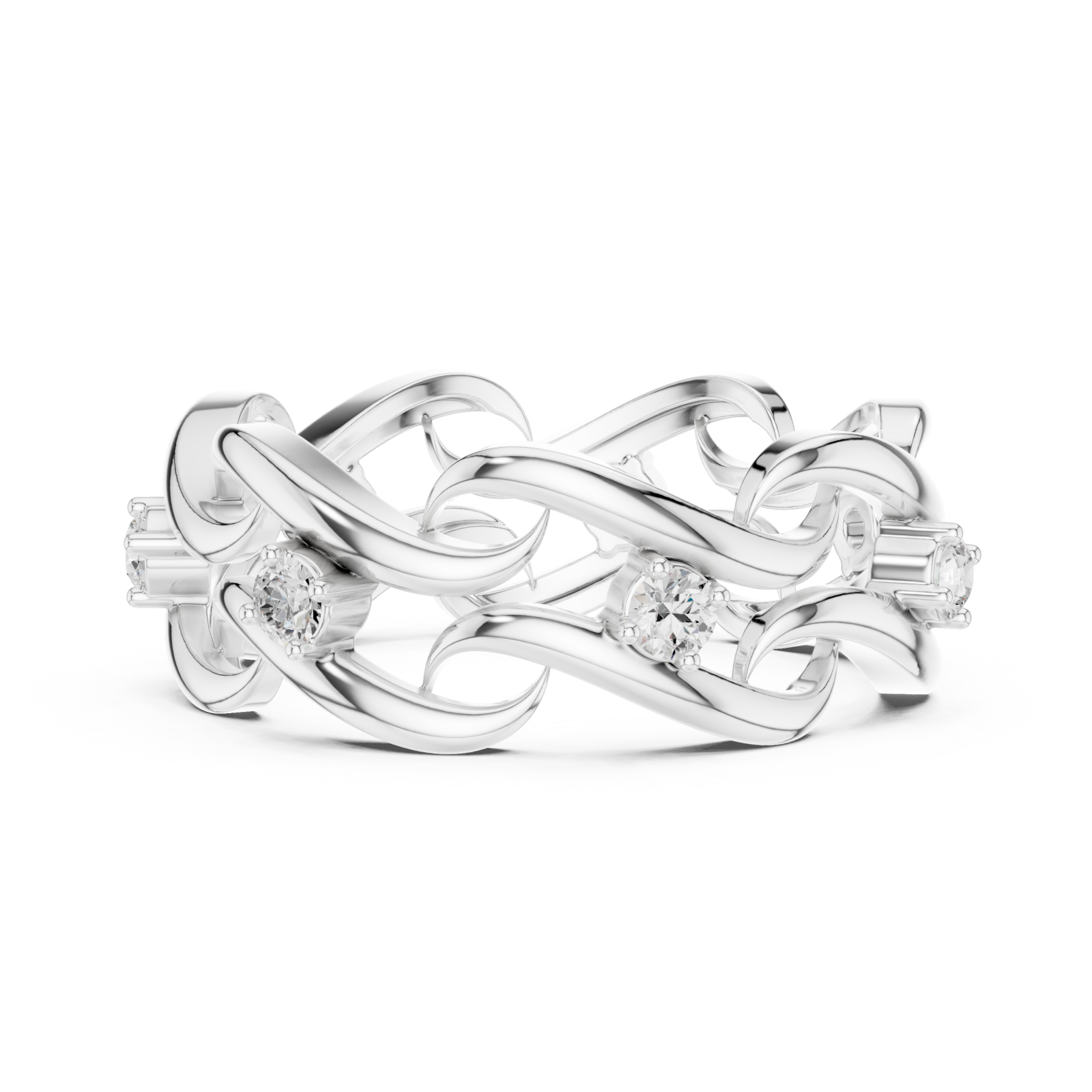  White Gold Glorious Woven Radiance Statement Ring Side View