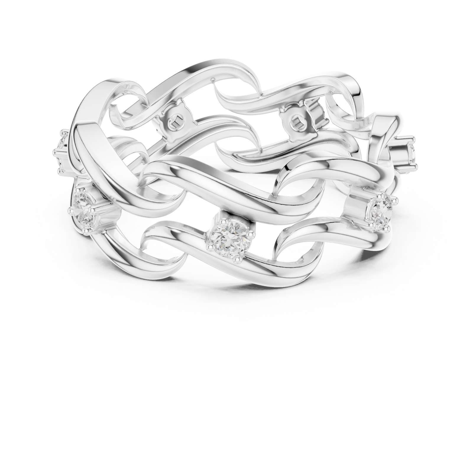  White Gold Glorious Woven Radiance Statement Ring Front View
