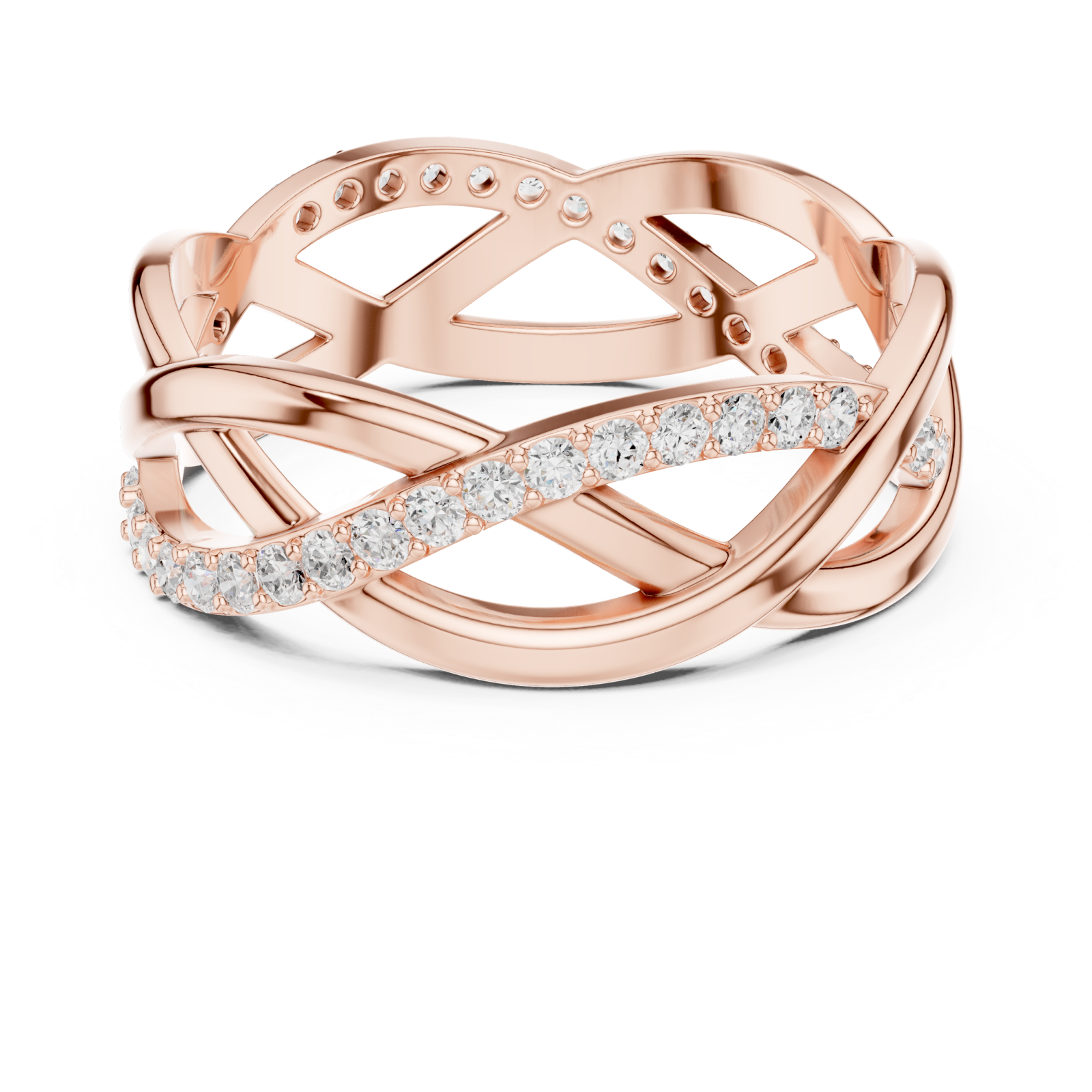 Rose Gold Celestial Embrace Crossover Ring Front View