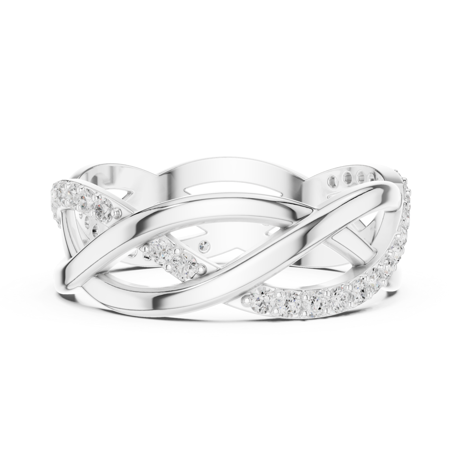  White Gold Celestial Embrace Crossover Ring Side View