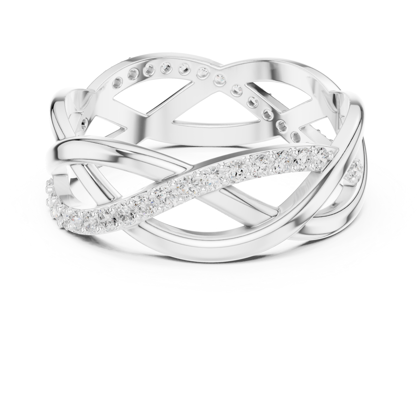  White Gold Celestial Embrace Crossover Ring Front View