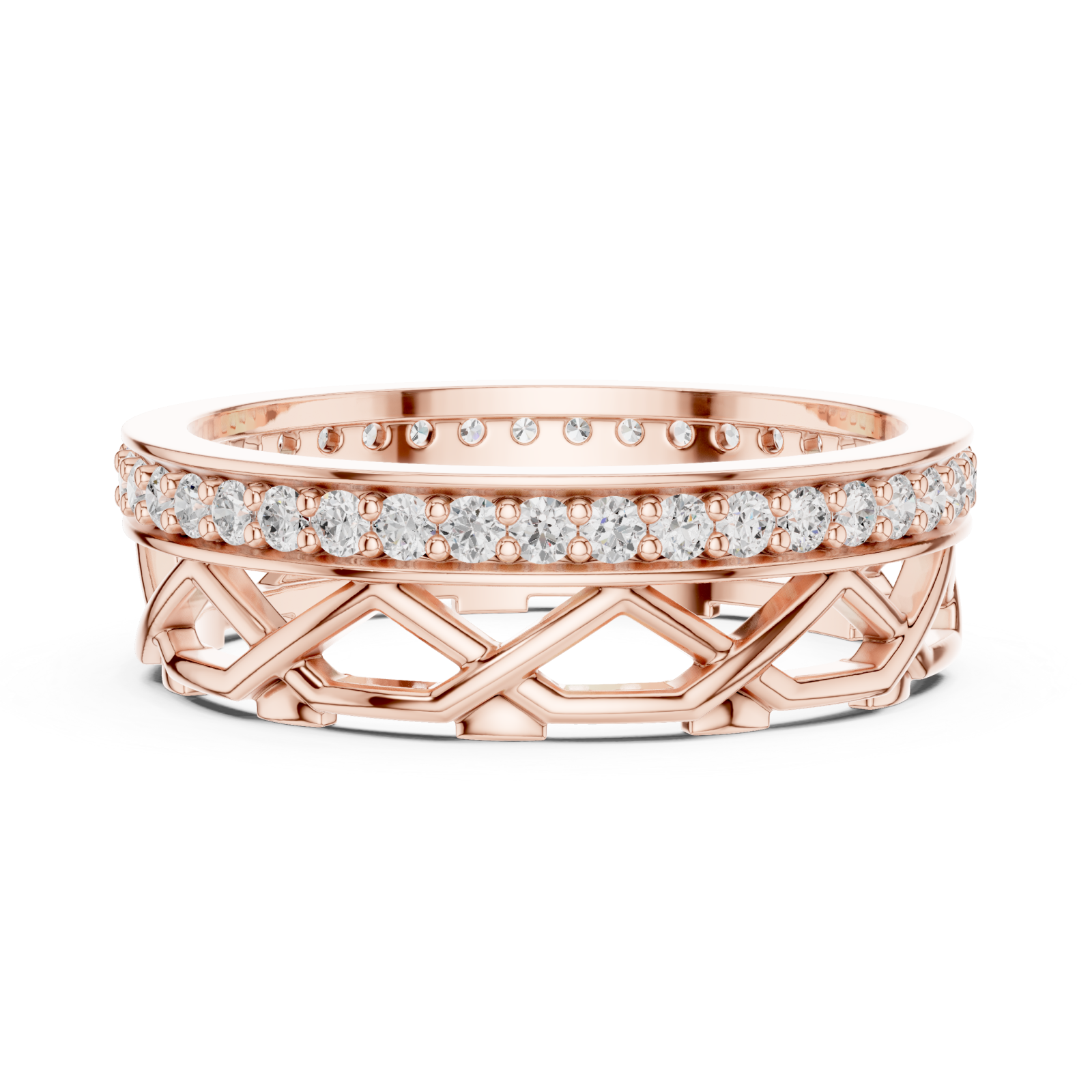  Rose Gold Celestial Embrace Crossover Band Ring Side View