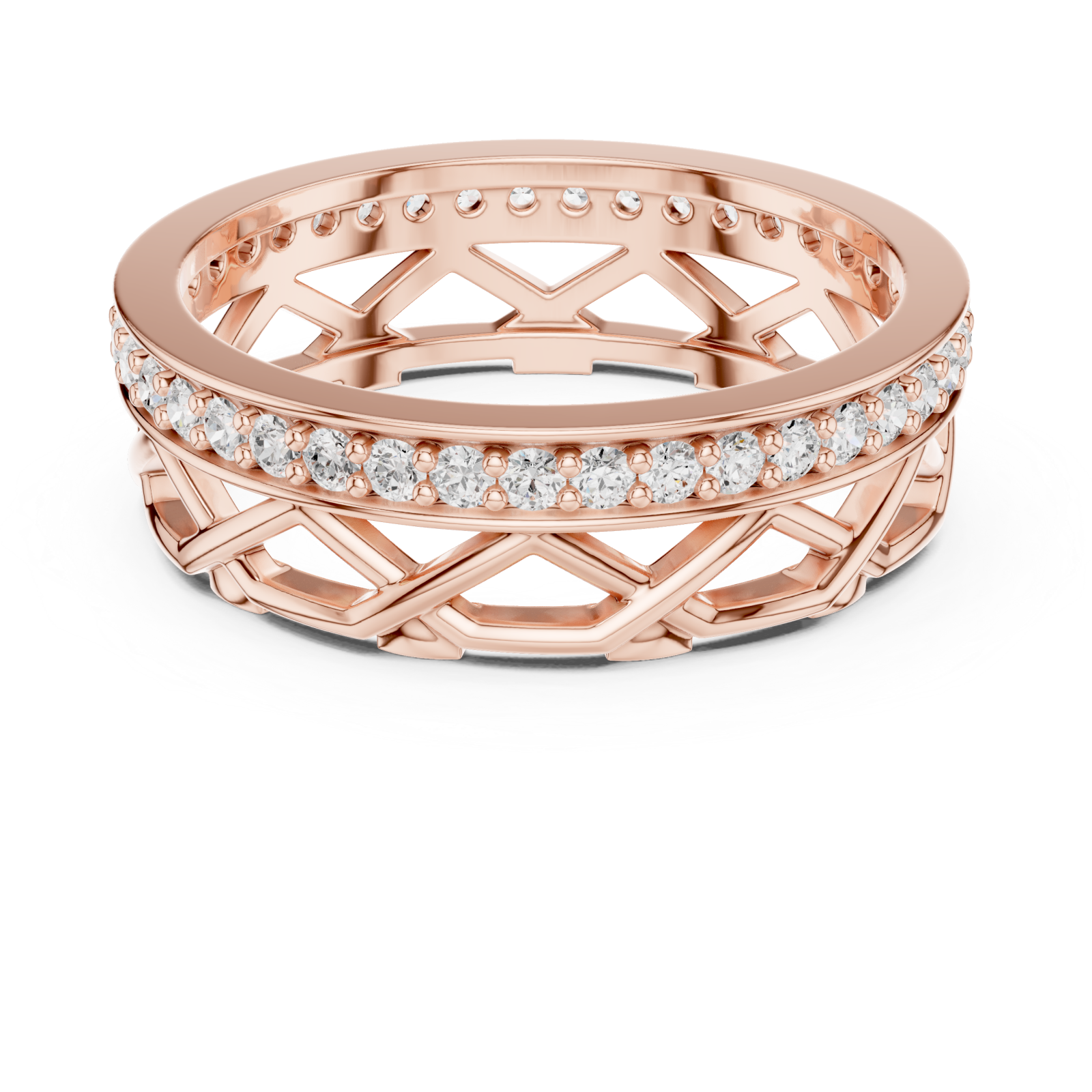  Rose Gold Celestial Embrace Crossover Band Ring Front View