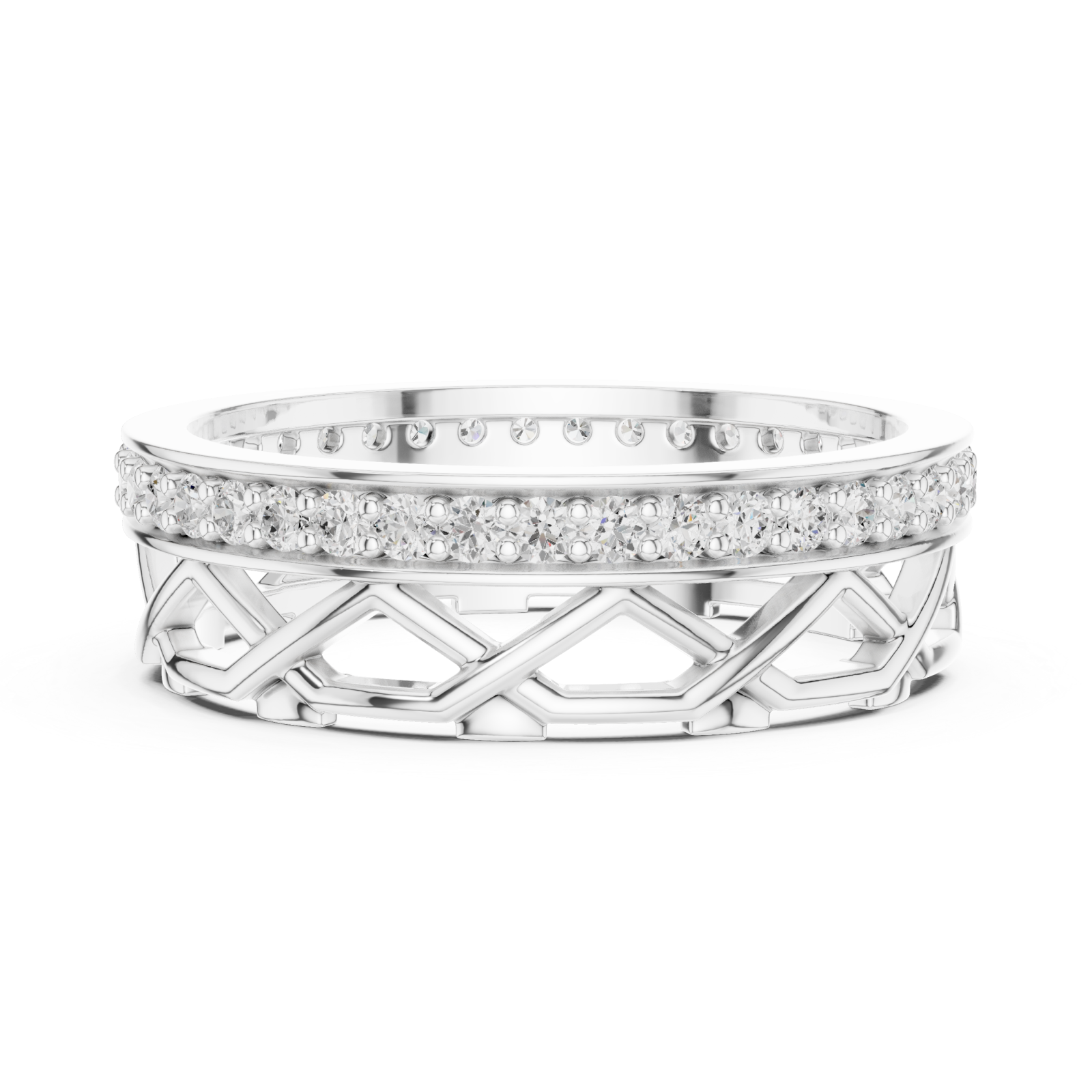  White Gold Celestial Embrace Crossover Band Ring Side View