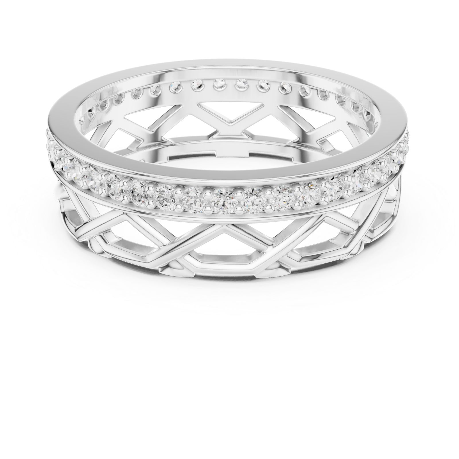  White Gold Celestial Embrace Crossover Band Ring Front View