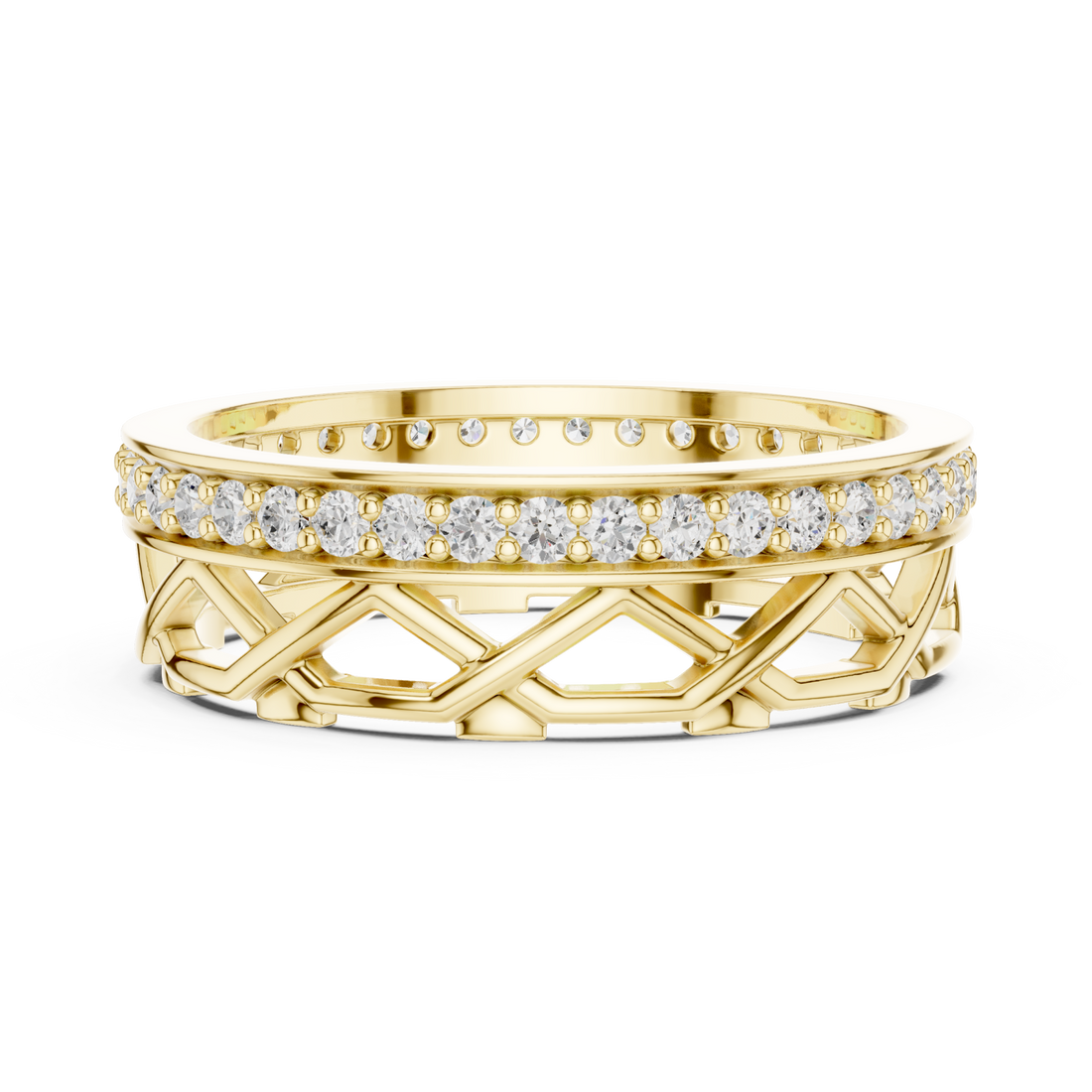  Gold Celestial Embrace Crossover Band Ring Front View