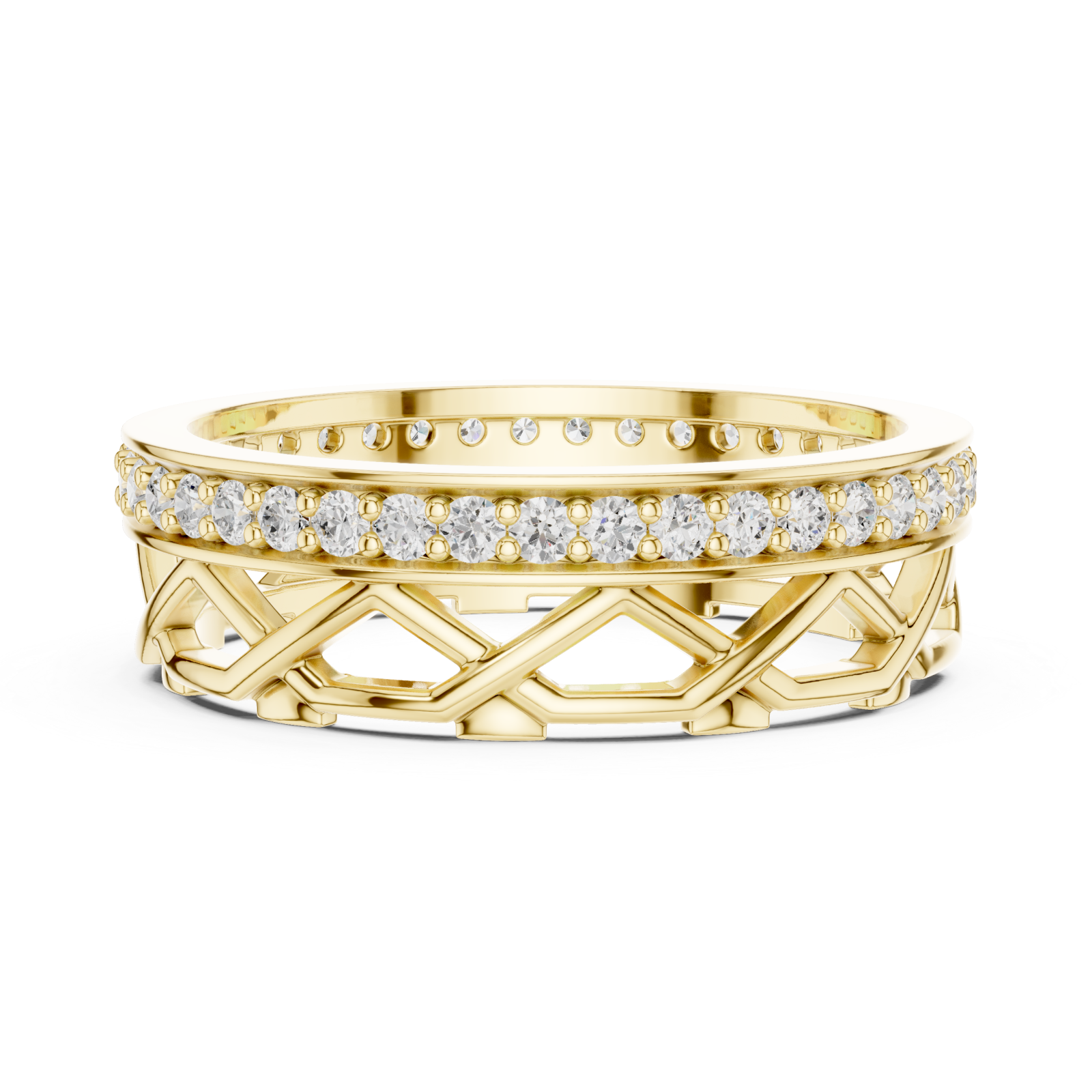  Gold Celestial Embrace Crossover Band Ring Side View