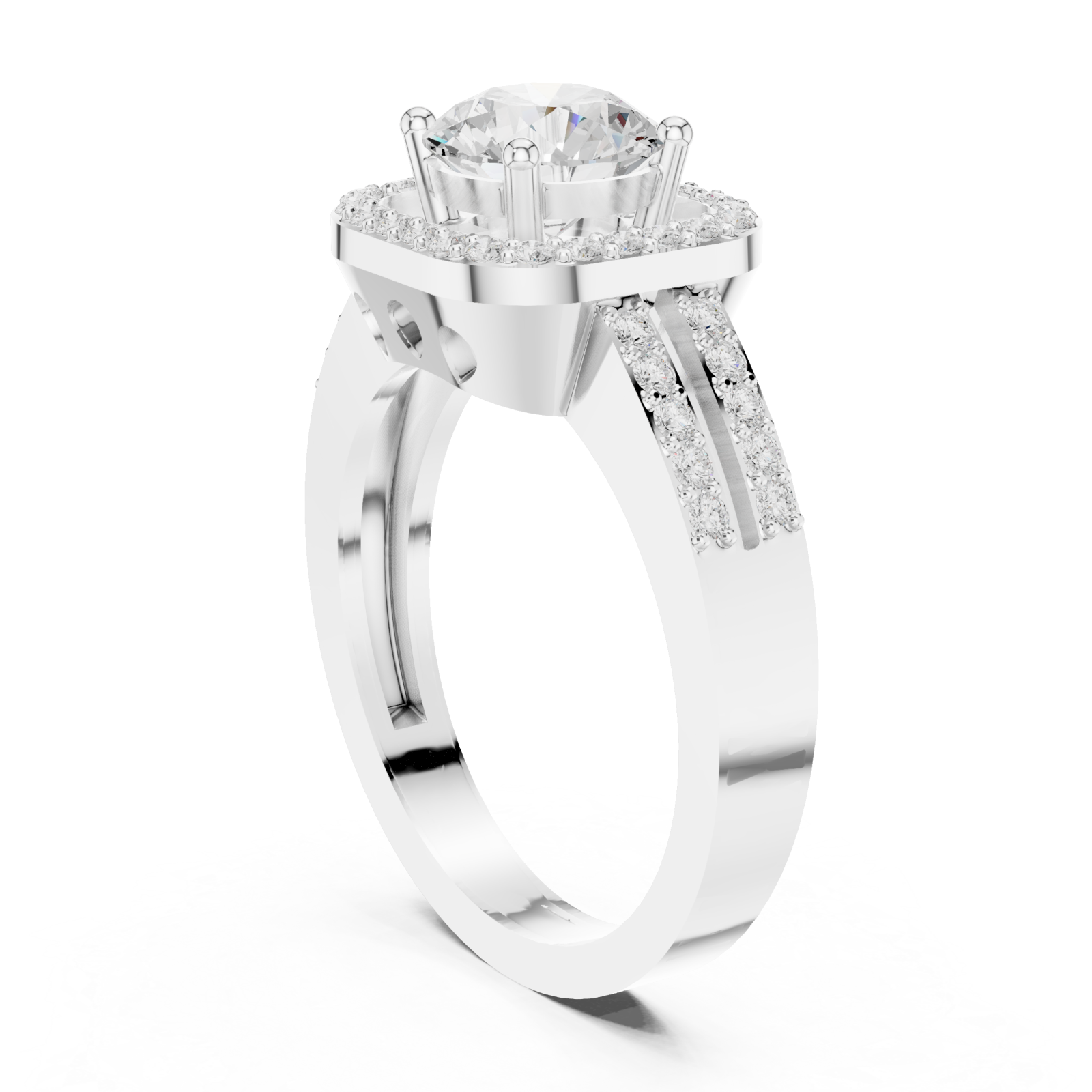  White Gold Halo Crest Luxe Ring Left View